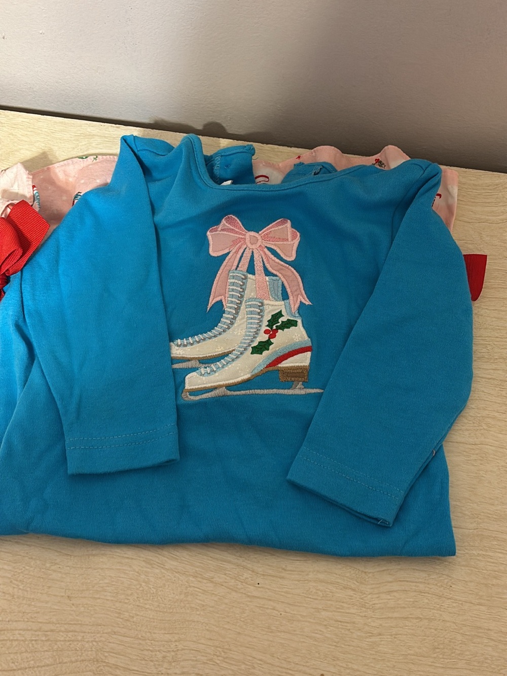 Toddler Blue Ice Skate Applique Long-Sleeve Bodysuit